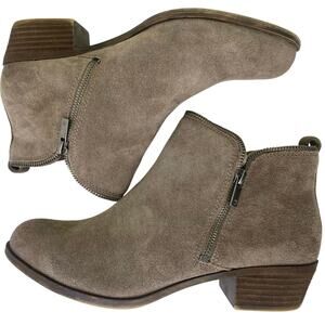 Lucky Brand Bartalino Tan Leather Suede Dual Zip  1.5" Block Heel Bootie S 12/42